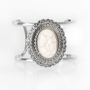 Paparazzi Extra Empress-ive White Crackle Cuff Bracelet
